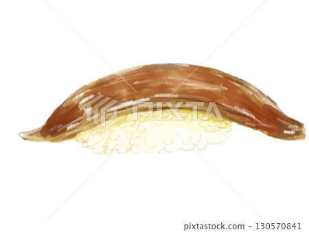 Hand-drawn watercolor illustration of delicious conger eel sushi 130570841