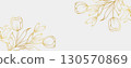 Luxury gold lilly and tulip flowers background. Floral pattern tropical in line art style for greeting, invitation, wedding card, wall art, wallpaper and print. Vector illustration 130570869