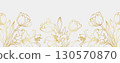 Luxury gold lilly and tulip flowers background. Floral pattern tropical in line art style for greeting, invitation, wedding card, wall art, wallpaper and print. Vector illustration 130570870