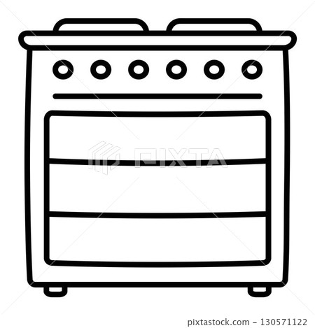 Black line preppy doodle of stove, oven. Vector monochrome illustration Black line preppy doodle of stove, oven. Vector monochrome illustration 130571122