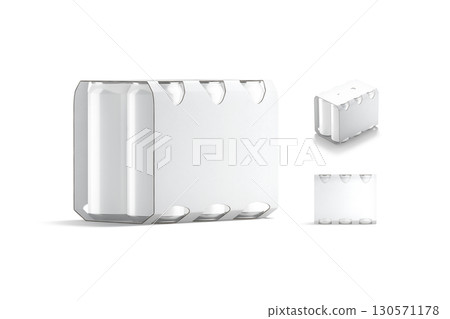 Blank white six can cardboard pack mockup, different views 130571178