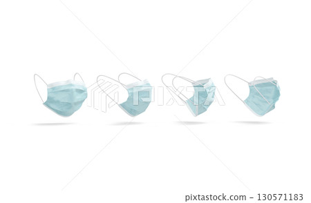 Blank blue protection medical mask mockup, different angles views Blank blue protection medical mask mockup, different angles views 130571183