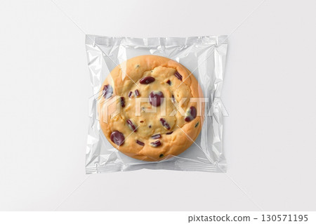 Chocolate cookie in transparent plastic pack mockup, ai generated Chocolate cookie in transparent plastic pack mockup, ai generated 130571195