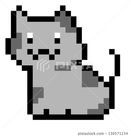 Pixel art monochrome cat, tabby cat 130571234