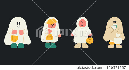 Vector illustration of cartoon Halloween ghost. Cartoon ghost illustration set. Halloween festive design. 130571367