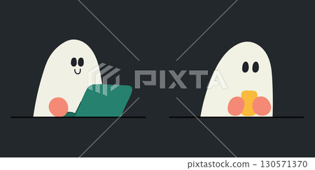 Vector illustration of cartoon Halloween ghost. Cartoon ghost illustration set. Halloween festive design. 130571370