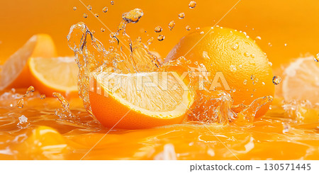 Juicy Orange Slices Splashing Vibrant Citrus Burst 130571445