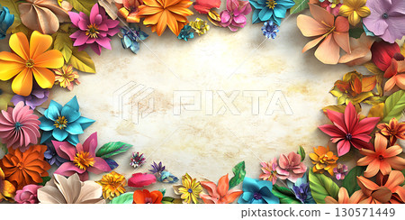Vibrant Floral Frame Colorful Flower Border for Design Projects Vibrant Floral Frame Colorful Flower Border for Design Projects 130571449