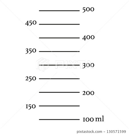 Scale 500 ml liquid volume. Measuring cup or jug to preparing cooking. Vector outline illustration. Eps icon.  130571599