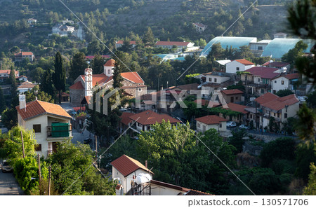 Panagia Eleousa Church dominating the skyline of Agros village in Cyprus 130571706