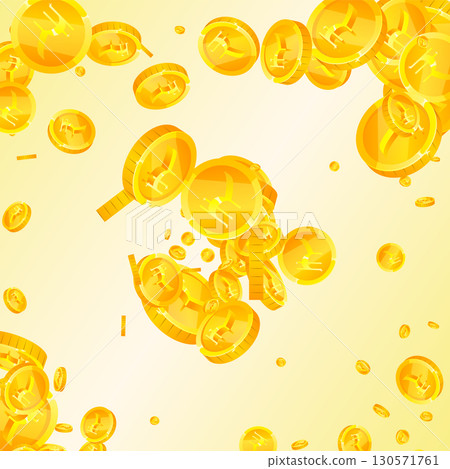 Indian rupee coins falling. Scattered gold INR coins. India money. Great business success concept. Square vector illustration. Indian rupee coins falling. Scattered gold INR coins. India money. Great business success concept. Square vector illustration. 130571761