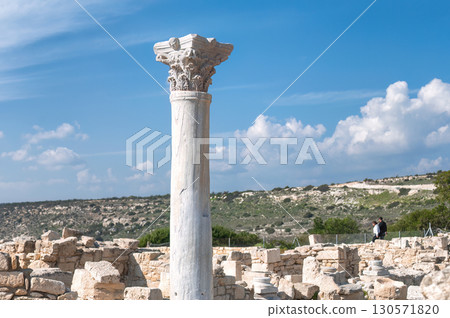 Majestic corinthian column standing in Kourion archaeological site in Cyprus 130571820