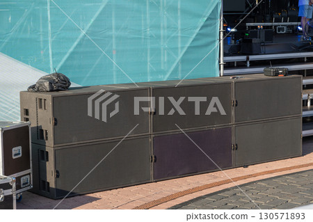 Powerful outdoor concert sound system with large speakers 130571893