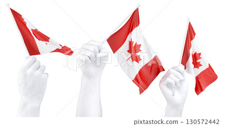 Hand holding flag of Canada. Isolated 3d Rendering 130572442