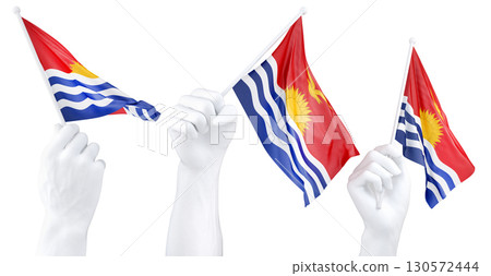 Hand holding flag of Kiribati. Isolated 3d Rendering Hand holding flag of Kiribati. Isolated 3d Rendering 130572444