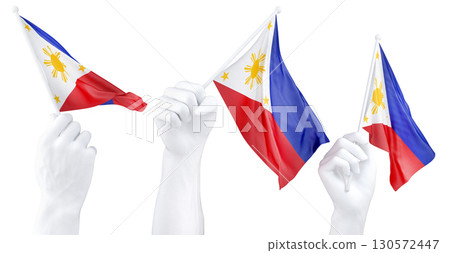Hand holding flag of Philippines. Isolated 3d Rendering Hand holding flag of Philippines. Isolated 3d Rendering 130572447