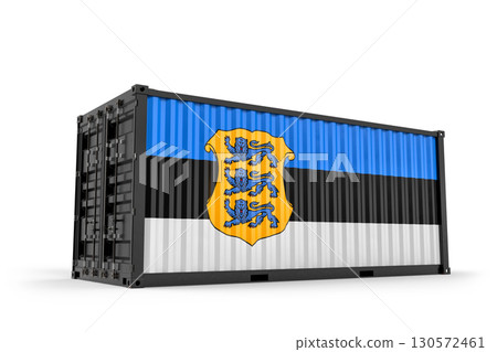 Cargo container with Estonian flag showing international trade, export, import, and logistics. 3D rendering 130572461