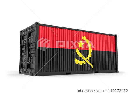 Cargo container with Angolan flag showing import, export, and global logistics of goods and products. 3D rendering 130572462