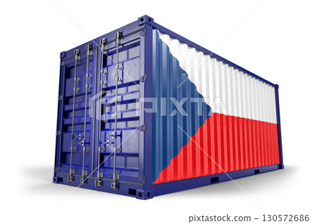 Czech Republic flag adorning cargo shipping container representing international freight logistics. 3d Rendering 130572686