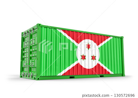 Green intermodal container featuring Burundi flag illustrating import, export, and global trade of goods and services. 3d Rendering. 3d Rendering 130572696