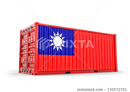 Red cargo container displaying Taiwan flag, symbolizing global commerce, shipping, and logistics. 3d Rendering 130572701