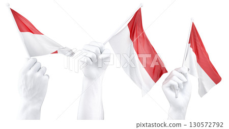 Hand holding flag of Monaco. Isolated 3d Rendering Hand holding flag of Monaco. Isolated 3d Rendering 130572792