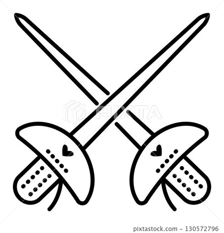 Black line fencing icon. Vector monochrome illustration of crossed epee Black line fencing icon. Vector monochrome illustration of crossed epee 130572796