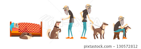 Cool Grandfather and His Dog in Different Situation Vector Set Cool Grandfather and His Dog in Different Situation Vector Set 130572812