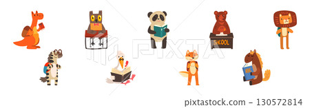 Cute Animal Back to School and Study Vector Set Cute Animal Back to School and Study Vector Set 130572814