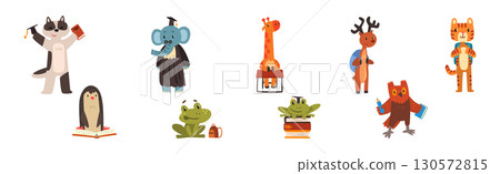 Cute Animal Back to School and Study Vector Set Cute Animal Back to School and Study Vector Set 130572815