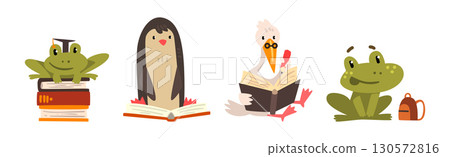 Cute Animal Back to School and Study Vector Set 130572816