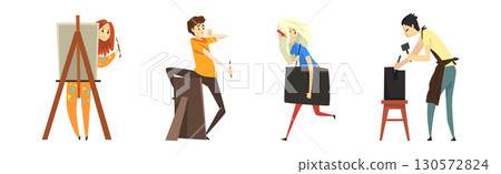 People Character of Artistic Profession in Creative Process Vector Set 130572824