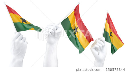 Hand holding flag of Ghana. Isolated 3d Rendering Hand holding flag of Ghana. Isolated 3d Rendering 130572844