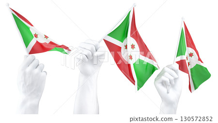 Hand holding flag of Burundi. Isolated 3d Rendering Hand holding flag of Burundi. Isolated 3d Rendering 130572852