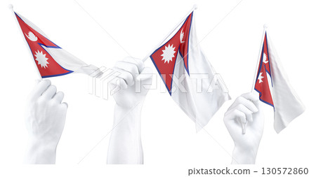 Hand holding flag of Nepal. Isolated 3d Rendering 130572860