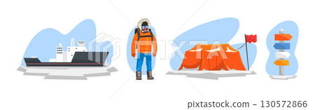 Polar Exploration Expedition to the Arctic Vector Set 130572866