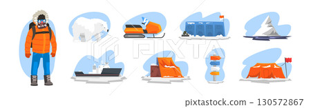 Polar Exploration Expedition to the Arctic Vector Set 130572867