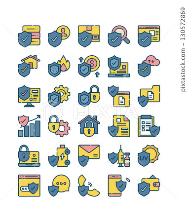 shield protection security, filled outline icon set shield protection security, filled outline icon set 130572869