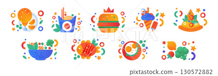 Food Snacks Flat Icon and Pictogram Vector Set Food Snacks Flat Icon and Pictogram Vector Set 130572882