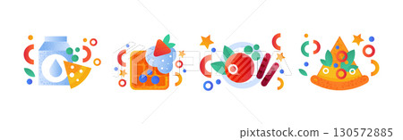 Food Snacks Flat Icon and Pictogram Vector Set 130572885
