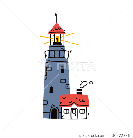 Lighthouse Marine and Nautical Tower for Navigation Vector Illustration 130572886