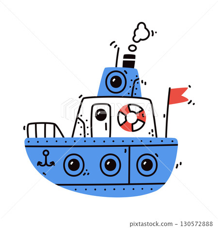Ship and Boat Cute Marine Vessel Vector Illustration 130572888