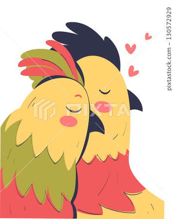 Happy Lover Parrot Animal Couple Cuddle Together Vector Illustration 130572929