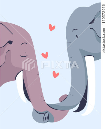 Happy Lover Elephant Animal Couple Cuddle Together Vector Illustration 130572956