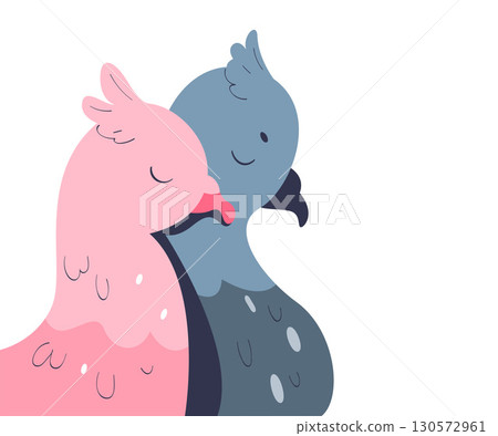 Happy Lover Bird Animal Couple Cuddle Together Vector Illustration 130572961