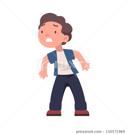 Lost Boy Child Standing in Unfamiliar Place Vector Illustration 130572969