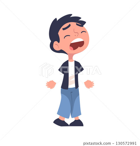 Lost Boy Child Standing in Unfamiliar Place Vector Illustration 130572991