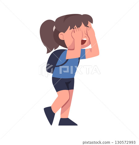 Lost Girl Child Standing in Unfamiliar Place Vector Illustration 130572993