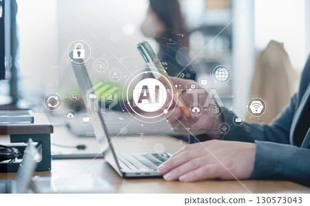 Business scene, digital workflow using generative AI, cloud, digital network image Business scene, digital workflow using generative AI, cloud, digital network image 130573043