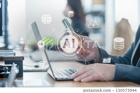 Business scene, digital workflow using generative AI, cloud, digital network image Business scene, digital workflow using generative AI, cloud, digital network image 130573044
